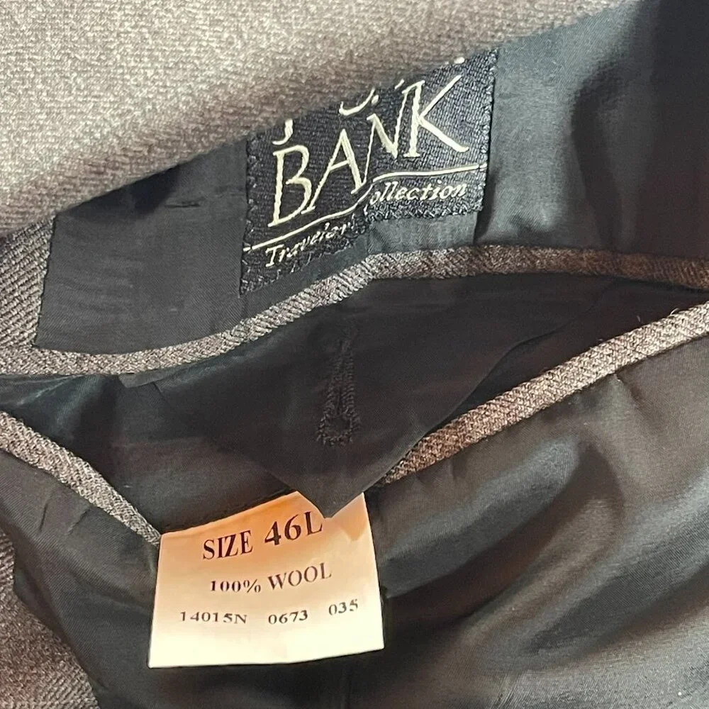 Jos A Bank Travelers Wool Blazer Jacket Mens 46L Gray Window‎ Pane Sport Coat